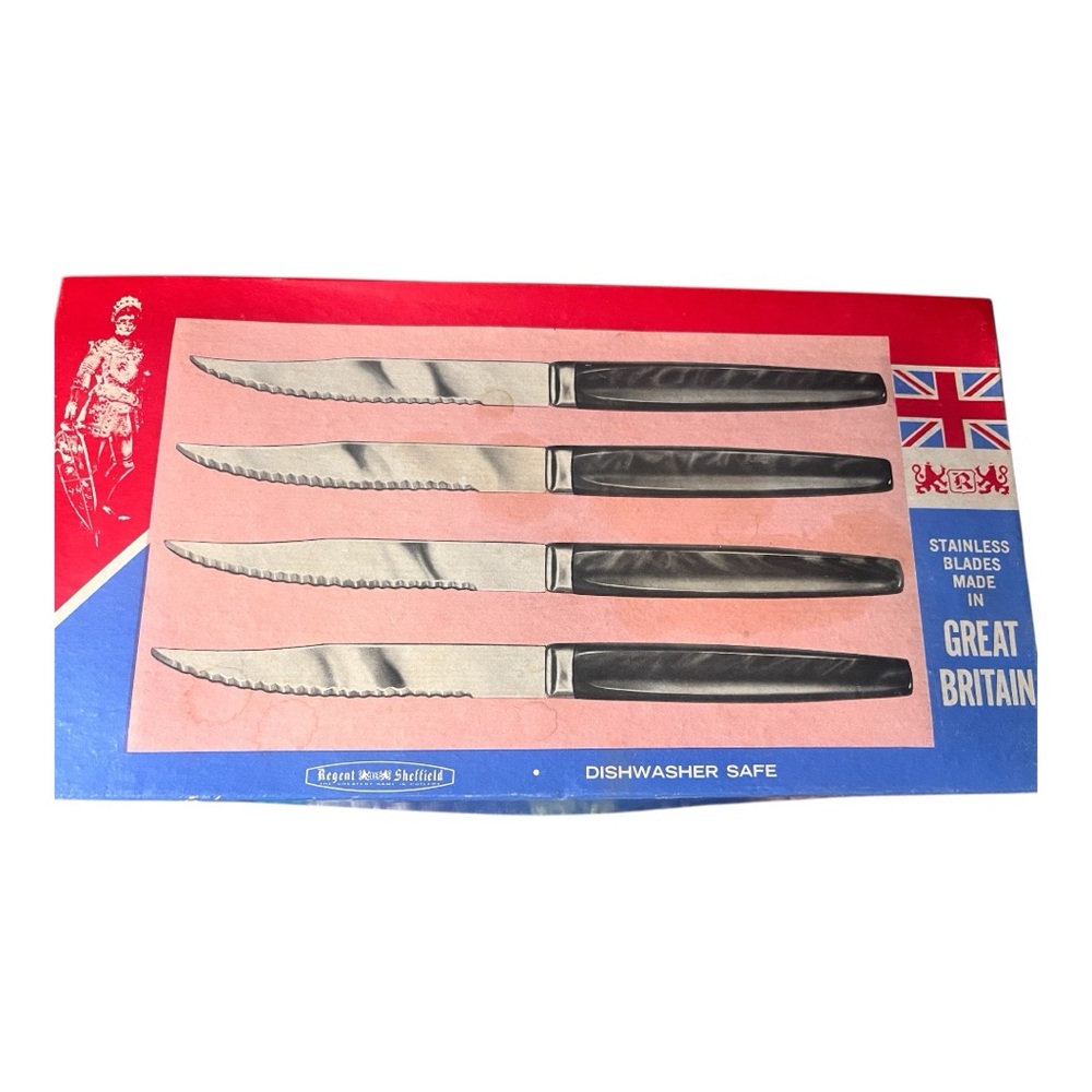 Regent Sheffield White Handled Steak Knife Set of 4 Serrated Stainless Pearline